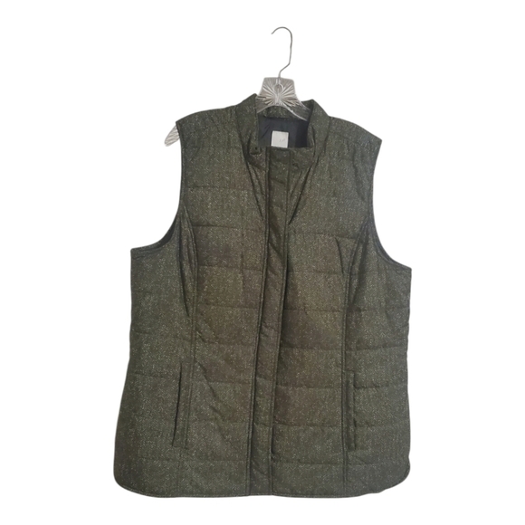 J. Jill Puffer Insulated Vest Balsam Herringbone Full Zipper Green Size XL - Picture 1 of 7